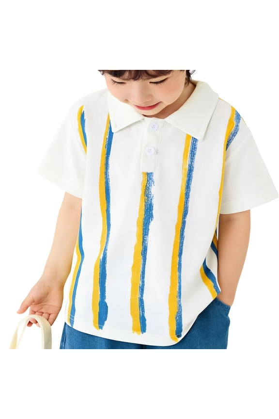 Boys Polo Shirt Summer 2026 Ultra Light Awning Striped Pattern Neat Smart Family Gathering Top Lapel Neck Short Sleeve Tees