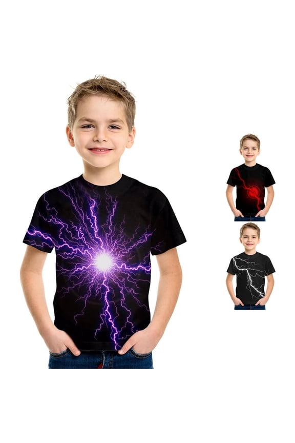 Boys Tshirts Fluorescent Electric Wave Printed Shirts Trendy Urban Streetwear Fashion Clothes Crewneck and Short Sleeve Fine Tees
