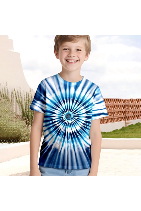 Boys Tshirts Glowing Neon Tie Dye Shirts Creative Rave Glow Party Outfits with Crewneck and Short Sleeve Holiday Tees