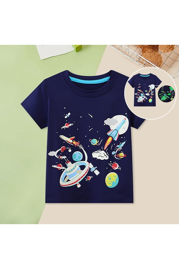 Boys Tshirts Luminous Glow Cartoon Character Shirts Creative Midnight Festive Party Clothes Crewneck Short Sleeve Unique Tees