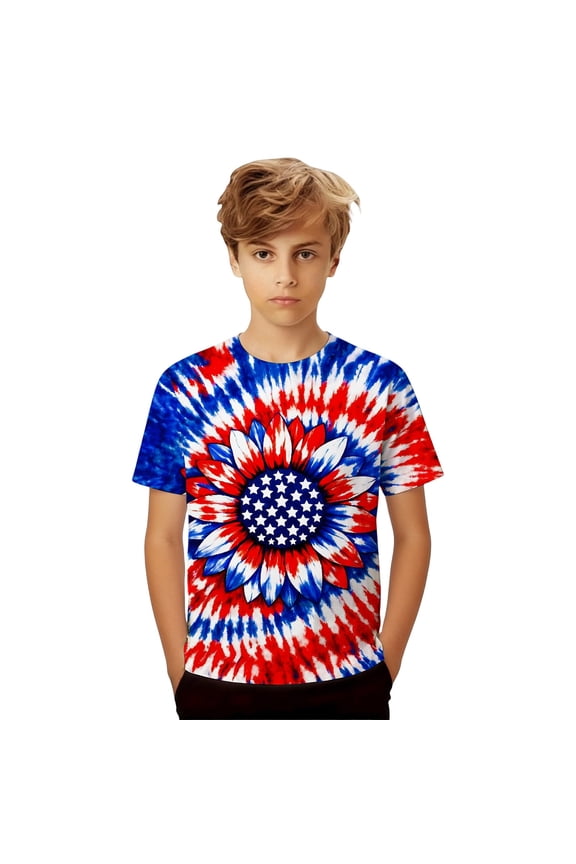 Boys Tshirts Summer Cool Geometric Abstract Polygon Neon Pattern Printed Handsome Skate Wear Crewneck Short Sleeve Tops