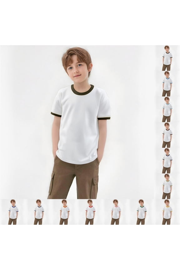 Boys Tshirts Uni Contrast Color Loose Fit Shirts Summer Team Group Uniforms Built with Crewneck and Short Sleeve Campus Tees