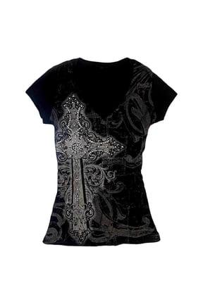 Grunge Shirts Vintage Graphic Printed Tees Y2k 2000s Goth Top Women Mcbling Short Sleeve Crew Neck Streetwear Emo Clothes