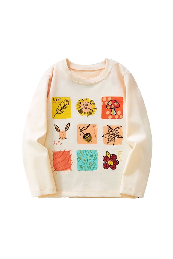 Girl Tops Sweet Princess Cartoon Tee for Summer Night Base Layer Soft Cotton Interlock Crewneck Long Sleeve Shirts Top