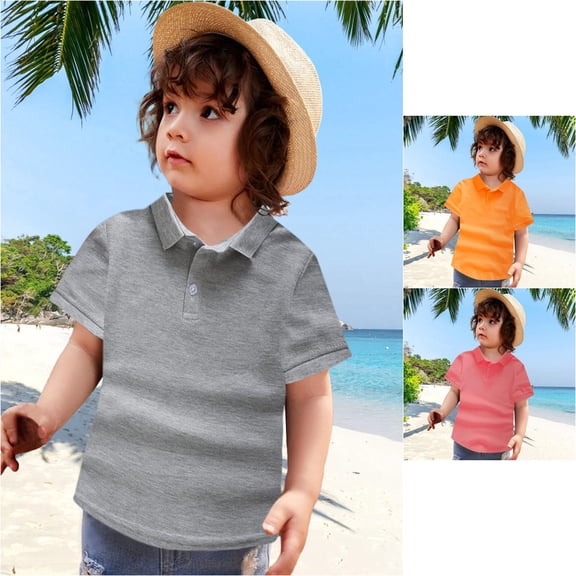 XMYRZ Toddler Boys Shirts Dapper Solid Gentleman Tees Smart Casual Classroom Clothing Polo Neck Short Sleeve Uniform Tops