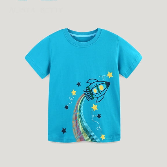 XMYRZ Toddler Boys Shirts Fashion Knit Cotton Tees Artistic Pattern Graphic Outfits Built with Crewneck Short Sleeve Smart Tops