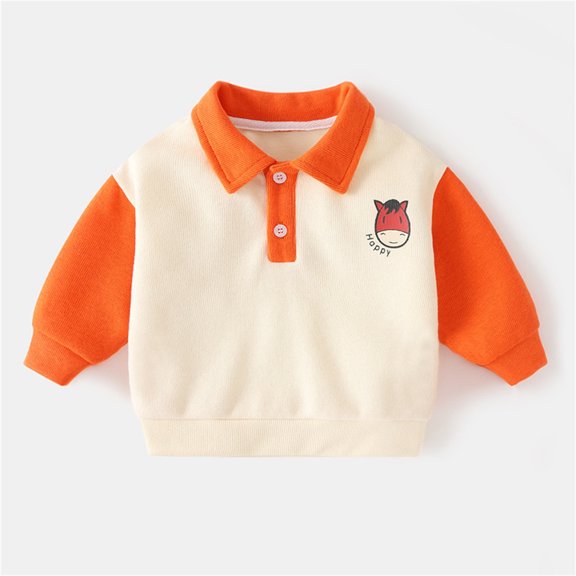 XMYRZ Toddler Boys Shirts Uni Contrast Color Block Polo Tees Adorable Pullover Outfits Polo Neck Long Sleeve Sweet Tops