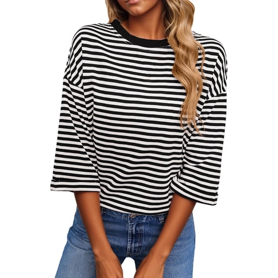 XMYRZ Womens Tops 2026 Striped Tie Back Short Sleeve T Shirts Crewneck Casual Loose Fit Basic Tee Summer Outfits