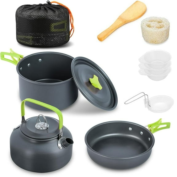 XMZHOU 10Pcs Outdoor Camping Cooking Mess Set Lightweight Cookware Pot Pan Kettle Kit For Camping Backpacking Outdoor Hiking And Picnic
