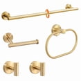 thumbnail image 1 of XMZHOU 5 Pcs Bathroom Hardware Set, Stainless Steel Wall Mounted Bathroom Towel Rack Set,No Need Drill Installation Towel Bar, Toilet Towel Paper Holder, Towel Ring&Robe Towel Hooks, Gold, 1 of 7