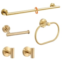 XMZHOU 5 Pcs Bathroom Hardware Set, Stainless Steel Wall Mounted Bathroom Towel Rack Set,No Need Drill Installation Towel Bar, Toilet Towel Paper Holder, Towel Ring&Robe Towel Hooks, Gold