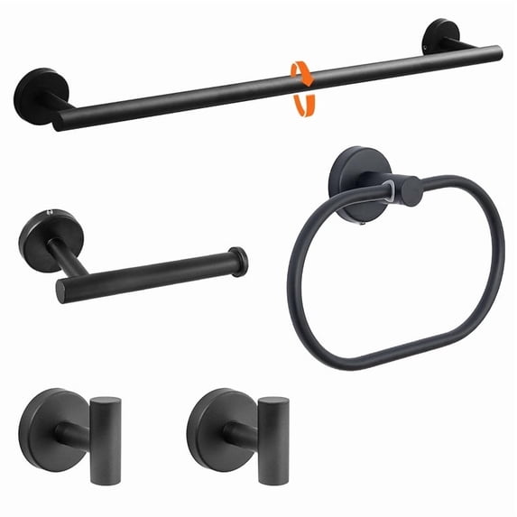XMZHOU 5 Pcs Bathroom Hardware Set, Stainless Steel Wall Mounted Bathroom Towel Rack Set,No Need Drill Installation Towel Bar, Toilet Towel Paper Holder, Towel Ring&Robe Towel Hooks, Black