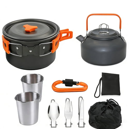 XMZHOU Camping Cookware Kit, Non-Stick Stainless Steel Lightweight Pot ...