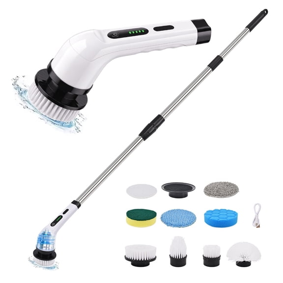 XMZHOU Electric Spin Scrubber Brush, Multi-surface Rechargeable Cordless Scrub Brush with 9 Cleaning Brush Heads, Power Shower Cleaning Scrubber for Bathroom, Bathtub Tile Floor, White