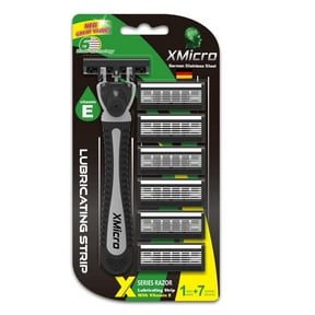 XMicro Shaving Razors, 1 Razor, 7 Blade Refills German Stainless Steel, Lubricated with Vitamin E & Aloe Version X Men|Women