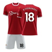 XNB 2021-2022 Man Utd Home Shirt #18 B Fernandes Soccer Jersey and Shorts Set