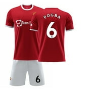XNB 2021-2022 Man Utd Home Shirt #6 Pogba Soccer Jersey and Shorts Set