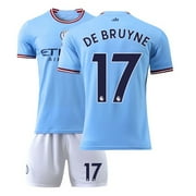 XNB 2022-2023 Manchester City Home Jersey #17 De Bruyne Soccer Jersey and Shorts Set