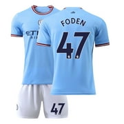 XNB 2022-2023 Manchester City Home Jersey #47 Foden Soccer Jersey and Shorts Set