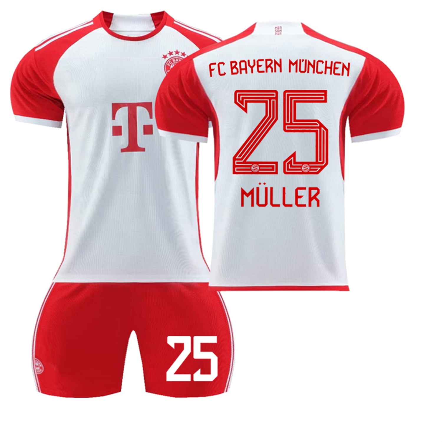 XNB 20232024 Bayern Munich Home Jersey 25 Muller Soccer Jersey and Shorts Set