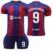 XNB 2023-2024 FC Barcelona Home Jersey #9 Lewandowski Soccer Jersey and Shorts Set