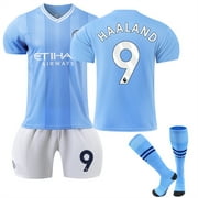 XNB 2023-2024 Manchester City Home Jersey #9 Haaland Sportswear Soccer Jersey Activewear Set