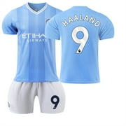 XNB 2023-2024 Manchester City Home Shirt #9 Haaland Soccer Jersey and Shorts Set