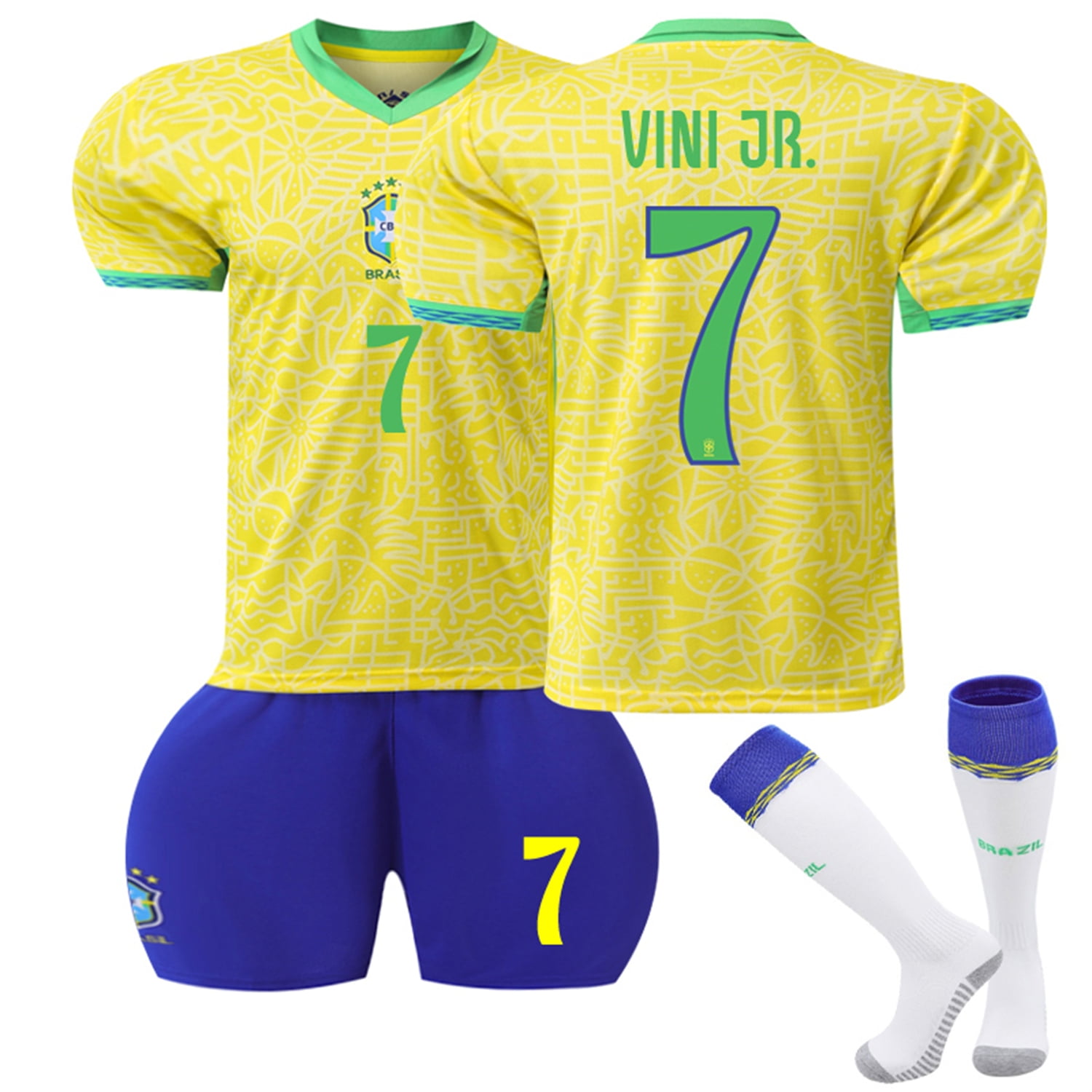 XNB Copa America 2024 Brazil Home Jersey 7 Vini Jr Sportswear Soccer Shirt Activewear Set