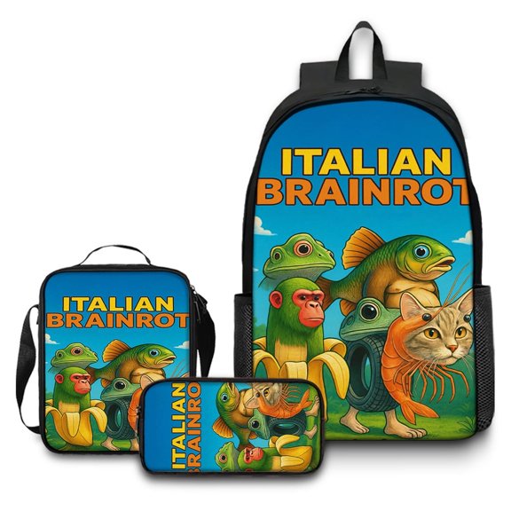 XNB Italian Brainrot Printed Backpack, Large Capacity Schoolbag Cartoon Casual Style Bag,Back to School Personalized Knapsack