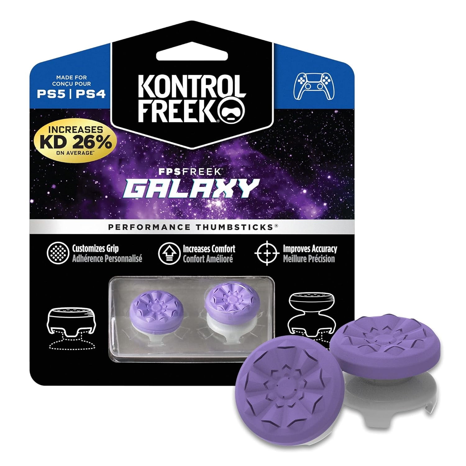 XNB KontrolFreek FPS Freek Galaxy Purple for PlayStation 4 (PS4) and PlayStation 5 (PS5) | Performance Thumbsticks | 1 High-Rise, 1 Mid-Rise | Purple