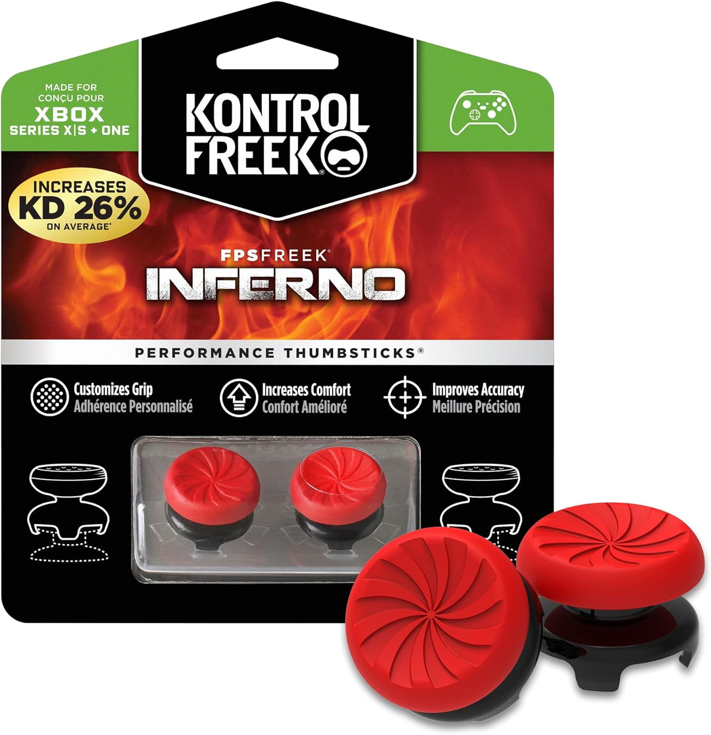 XNB KontrolFreek FPS Freek Inferno for Xbox One and Xbox Series X Controller | Performance Thumbsticks | 2 High-Rise Concave | Red