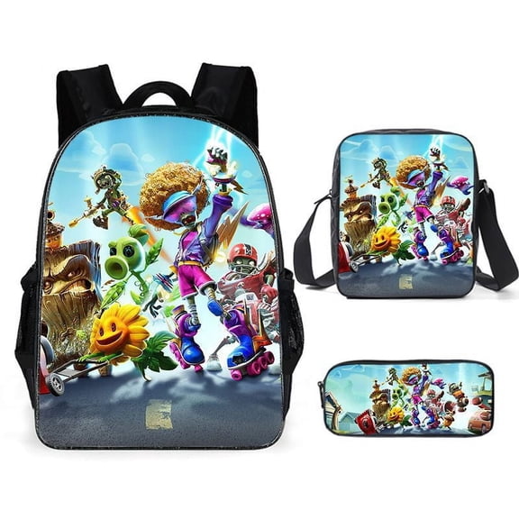 XNB Plants vs Zombies Book Bag 3 in 1 Lightweight Daily SchoolBags for Unisex, Large Capacity Backpack Set