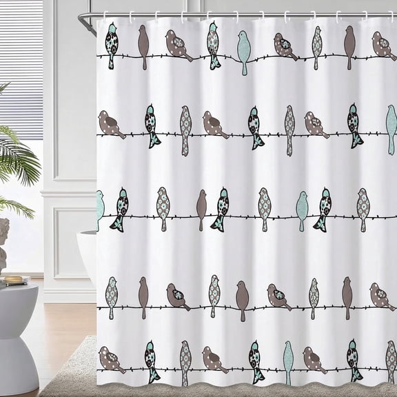 XNB Rowley Birds Animal Print Shower Curtain with Hooks,36" x 70", Mint/Brown, Single