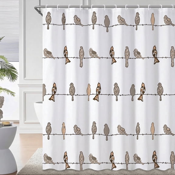 XNB Rowley Birds Animal Print Shower Curtain with Hooks,36" x 70", Blush/Gray, Single