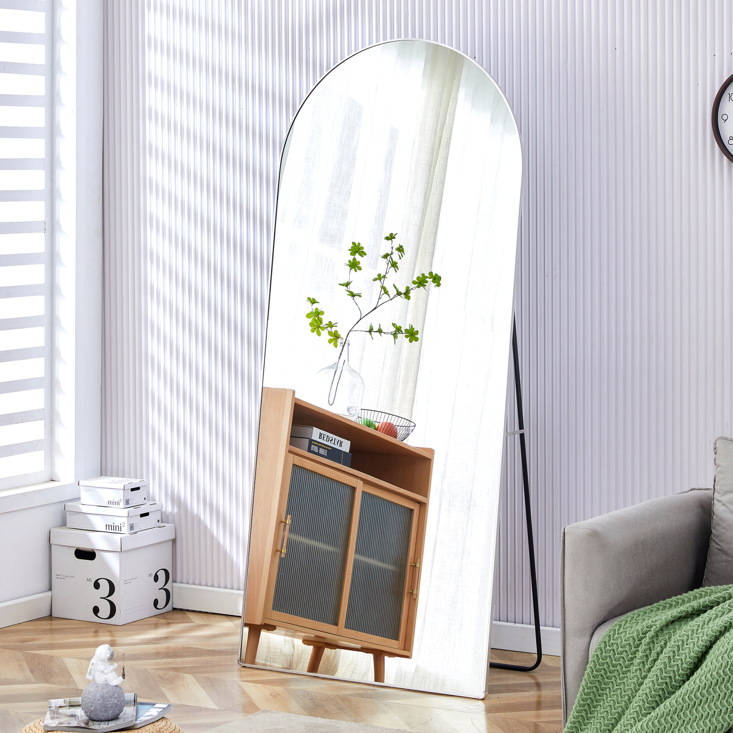 XNGGNG Elegant Silver 71 x 31 Full-Length Floor Standing Mirror with Aluminum Alloy Metal Frame  Arched Design and Bracket for Bathroom Makeup - 4th Generation AM-SR