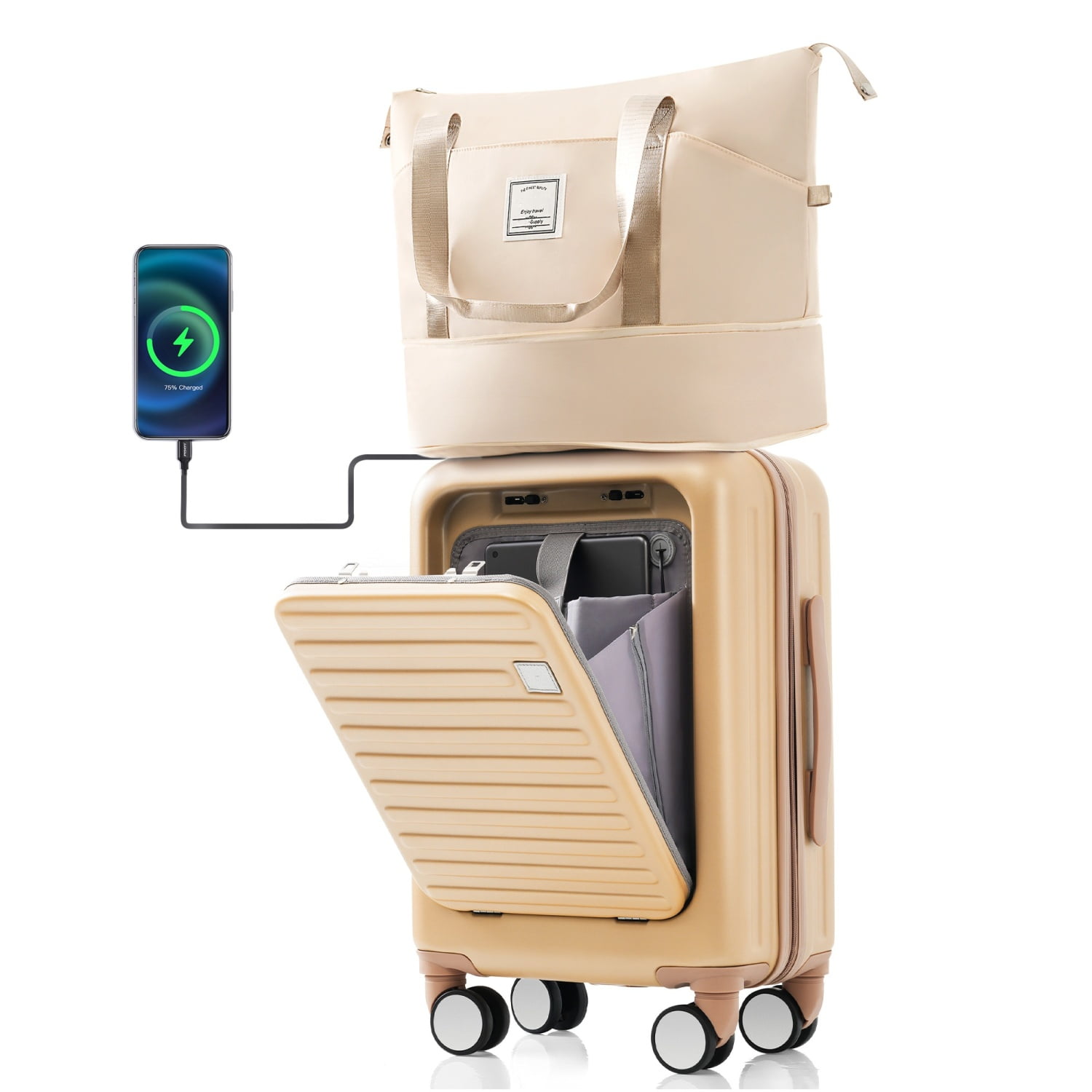 XNGGNG Front Opening 20Inch CarryOn Luggage with Expandable Travel Bag Set ABS Hard Shell Two