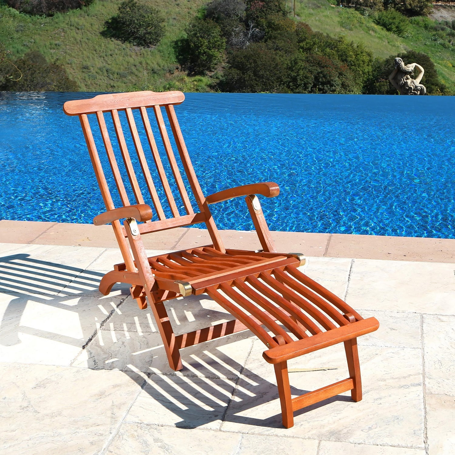 XNGGNG Luxurious Malibu Outdoor Wooden Folding Steamer Lounge Chair for