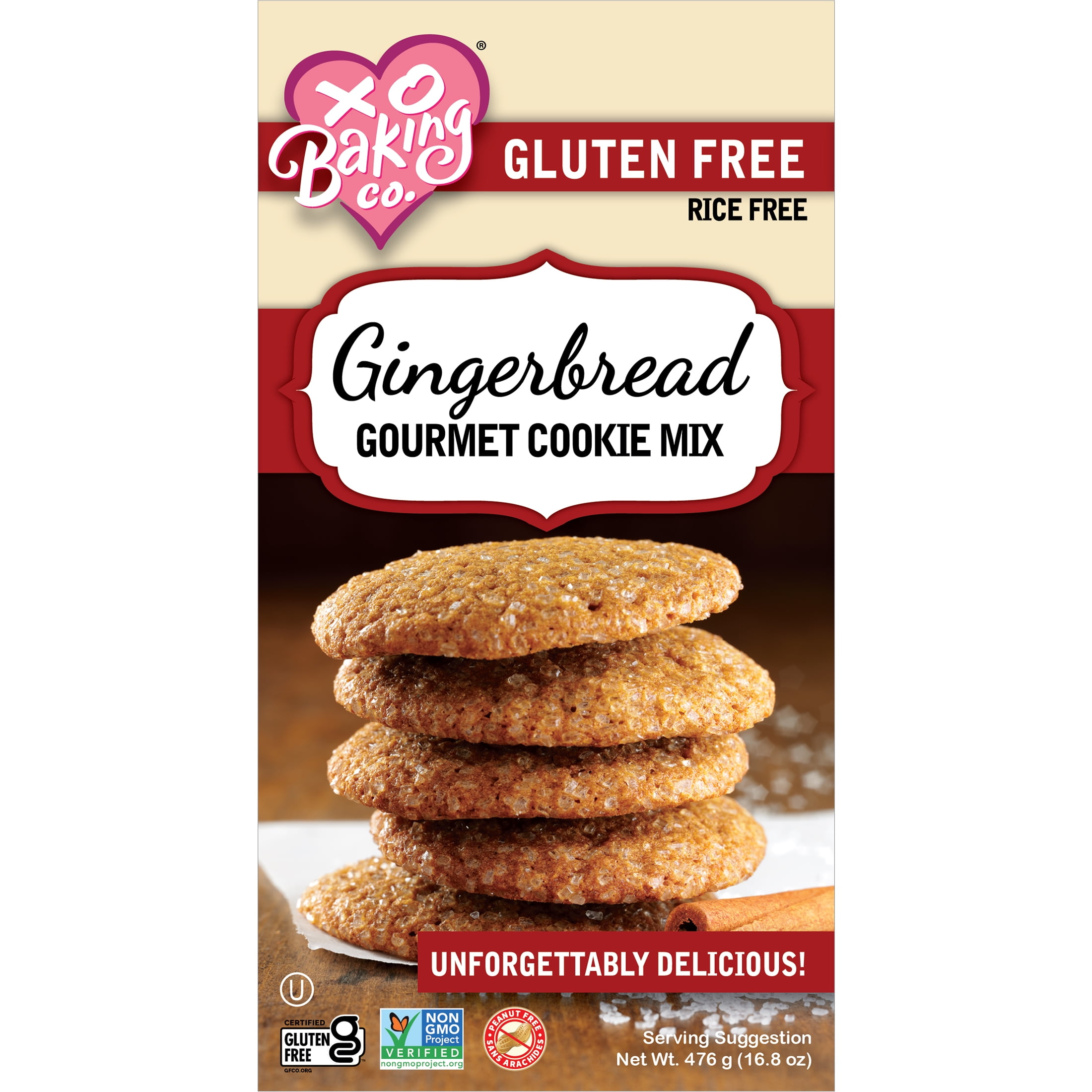 XO Baking Co. Gluten Free Gingerbread Gourmet Cookie Mix; Non-GMO, No Preservatives, No Artificial Flavors or Colors, 16.8oz