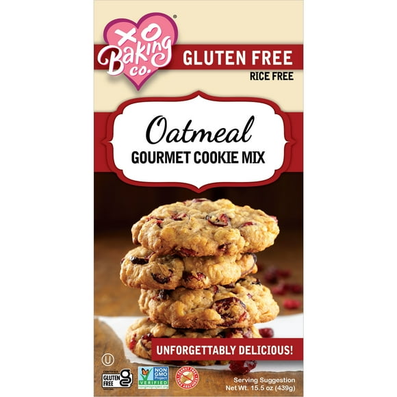 XO Baking Co. Gluten Free Oatmeal Gourmet Cookie Mix; Non-GMO; Kosher; Rice Free; Dairy Free; Soy Free; Peanut Free; No Preservatives; No Artificial Flavors or Colors, 15.5oz