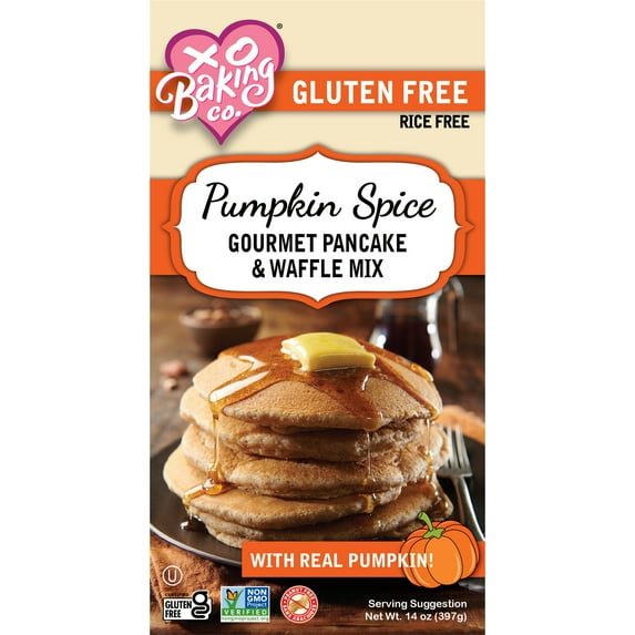 XO Baking Co. Gluten Free Pumpkin Spice Gourmet Pancake & Waffle Mix; Non-GMO, 14 oz box