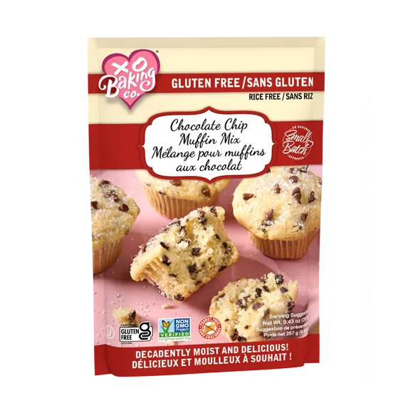 XO Baking Co. Gluten Free Small Batch Chocolate Chip Muffin Mix; Valentine's Day Baking, Non-GMO; No Preservatives, Artificial Flavors or Colors, 9.43oz