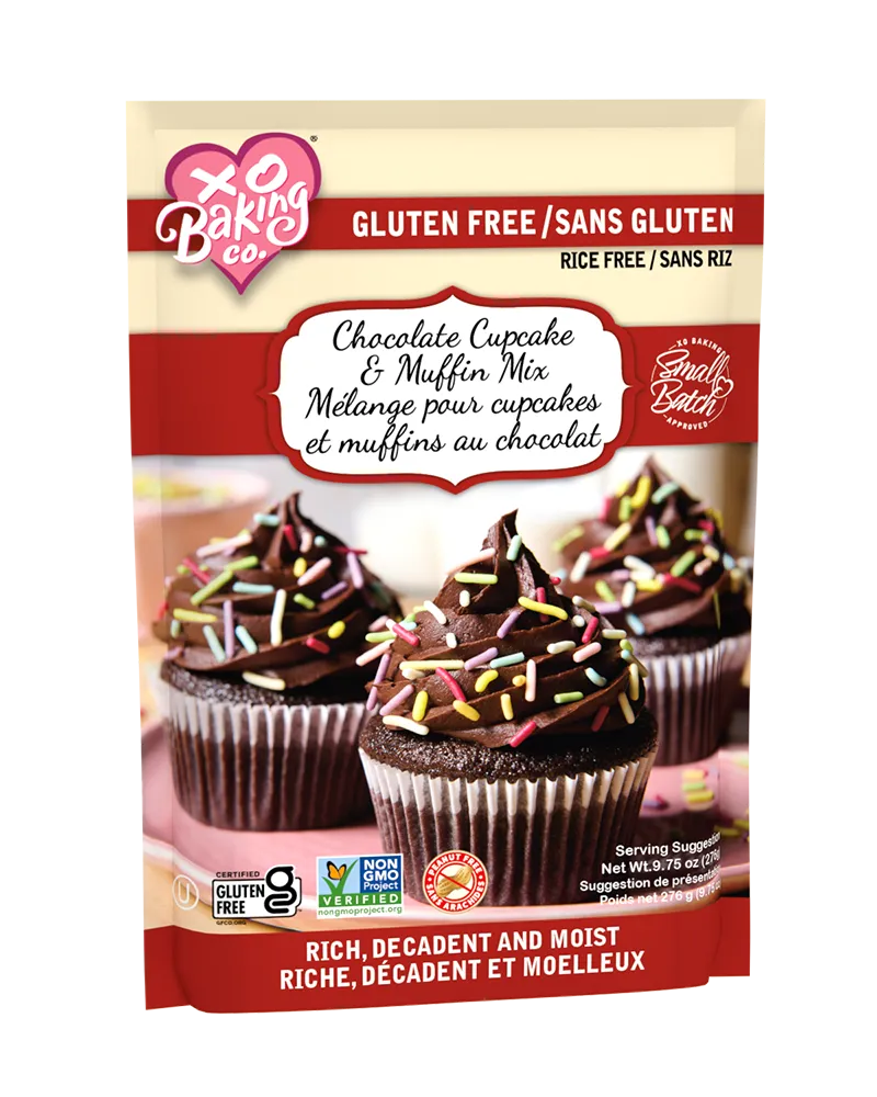 XO Baking Co. Gluten Free Small Batch Chocolate Cupcake & Muffin Mix; Valentine's Day Baking, Non-GMO; No Preservatives, Artificial Flavors or Colors, 9.75oz