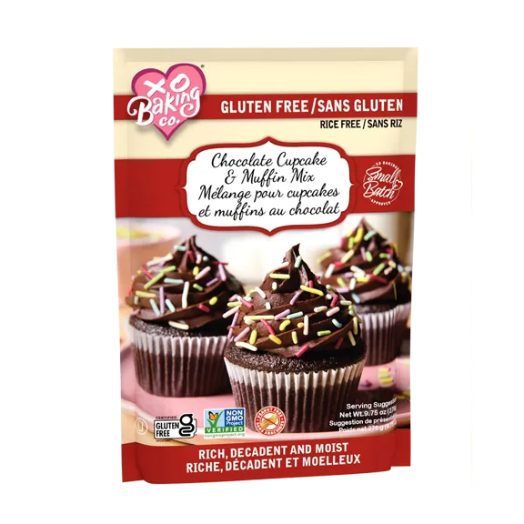 XO Baking Co. Gluten Free Small Batch Chocolate Cupcake & Muffin Mix; Valentine's Day Baking, Non-GMO; No Preservatives, Artificial Flavors or Colors, 9.75oz