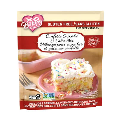 XO Baking Co. Gluten Free Small Batch Confetti Cupcake & Cake Mix, Includes Sprinkles Without Artificial Dyes, Valentine's Day Baking, Non-GMO, 10oz bag