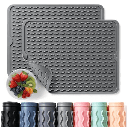 XO Chef Lab 2‑Pack Silicone Dish Drying Mat, Dark Gray Heat Resistant Pad for Kitchen Counter & Under Sink