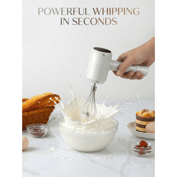 XO Chef Lab Hand Whisk Electric | 3 Speed Handheld Mixer | Two Whisk Mount Baking Mixer | Cordless Electric Hand Mixer For Eggs, Soups, Cream, Batters | Portable, Wireless & Rechargeable (White)
