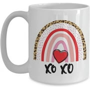 XO Coffee Mug, Leopard Print Rainbow Mug, Gifts For Birthday Anniversary Christmas Presents, Love Mug, Valentine Day Gifts, Hugs And Kisses Gifts For
