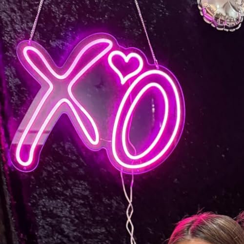 XO Sign with Heart, Pink Neon Signs with Blinking Heart, Valentine's Day Led Sign, Gift For Lover, XO Neon Light Sign Perfect for Home,Wedding,Party,Bedthroom,Bar Decor(20 inches)
