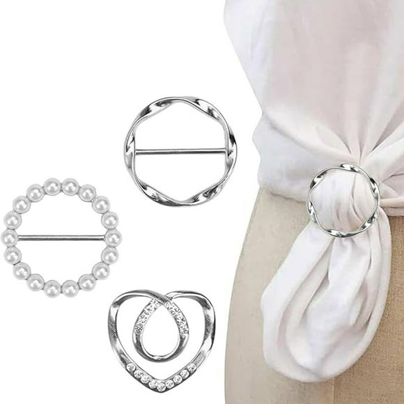 Scarf Ring Clips – 3PCS Metal Round T-shirt Ties Clips for Women’s Fashion – Convenient Corner Knotted Button Clips to Enhance Outfits with Style