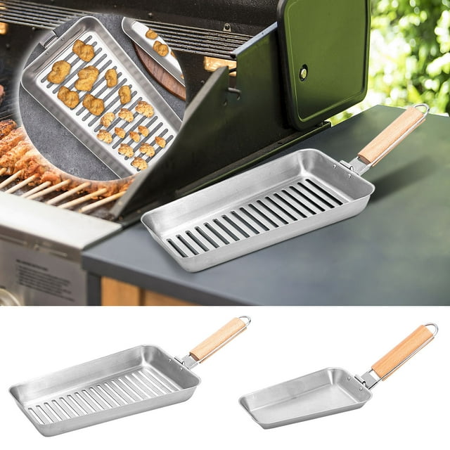 XOAIHY Stainless Steel Grill Pan Removable Handle, Korean Bbq Tool For Cheese And Meat (Strong
